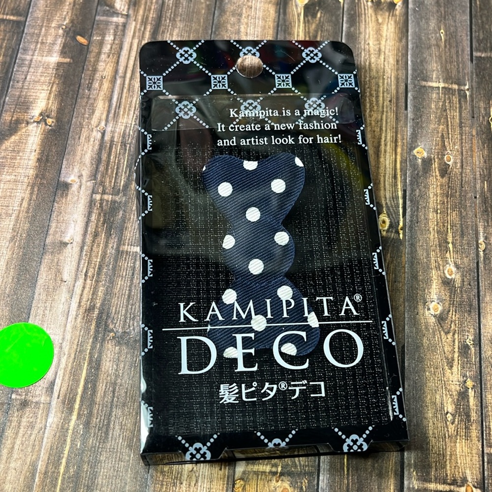 5for$10 Kamipita Small-Ribbon 2.4 x 1.2 inches Navy Dots Hair Accessories NWT